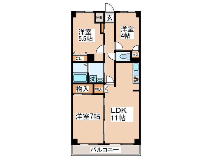 スーリール永山(3LDK/2階)の間取り写真