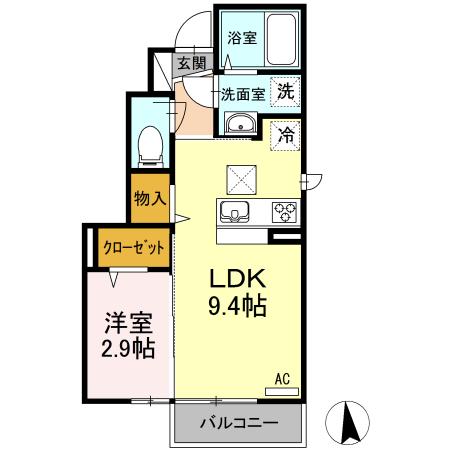 ヴェルコート(1LDK/1階)の間取り写真