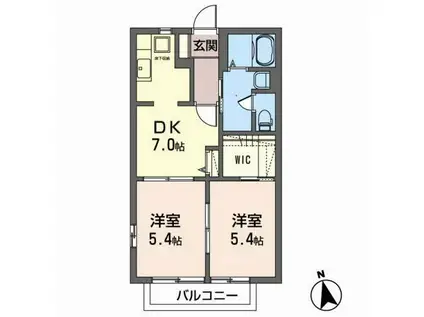 ラフィーネ中山(2DK/1階)の間取り写真