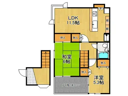 東急田園都市線 宮前平駅 徒歩15分 2階建 築49年(2LDK/2階)の間取り写真