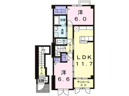 J・シャモニー フォレストB(2LDK/2階)の間取り写真
