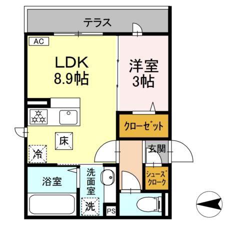 GRAND D-ROOM 吉田(1LDK/1階)の間取り写真