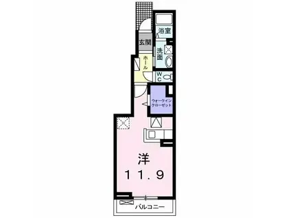 シャトー花ずいA(ワンルーム/1階)の間取り写真