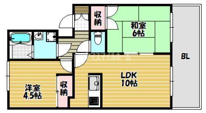 シャトレヴェールA棟(2LDK/2階)の間取り写真