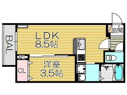 ピュアフィールド建家町(1LDK/2階)の間取り写真