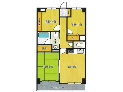 ライオンズマンション船橋三咲(3DK/3階)の間取り写真