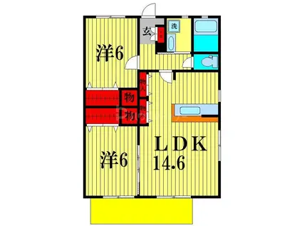 GARDEN HOUSE三郷C(2LDK/2階)の間取り写真