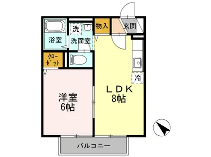 セジュール上ノ山 B棟(1LDK/2階)の間取り写真