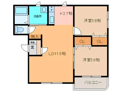 いえすI.II(2LDK/1階)の間取り写真