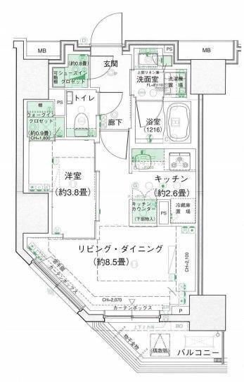 パークリュクス西新宿(1LDK/8階)の間取り写真