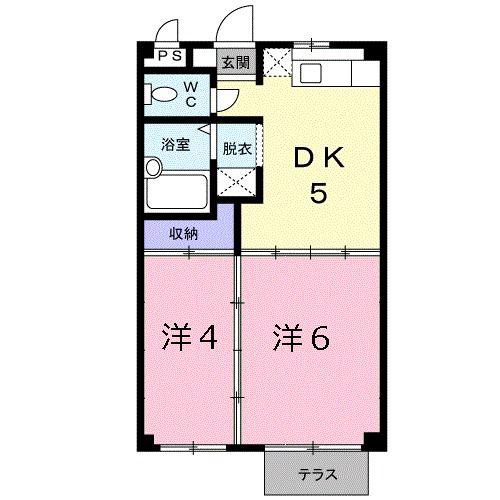 リバージュ中菰野(2DK/1階)の間取り写真