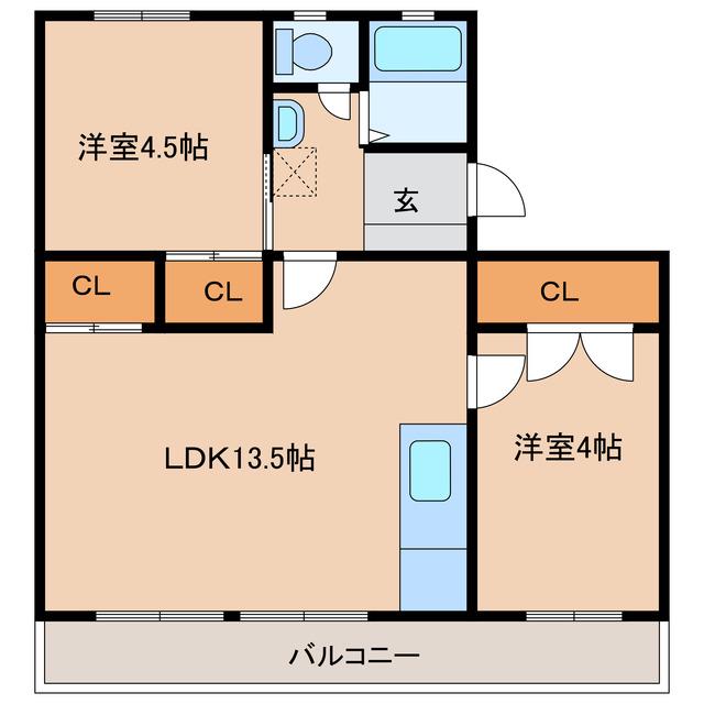 コーポ豊西(2LDK/3階)の間取り写真