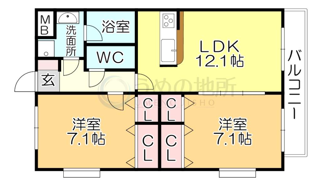インポート久留米ルビーV(2LDK/6階)の間取り写真