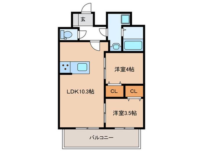 プレサンス神戸長田マリエント(2LDK/8階)の間取り写真