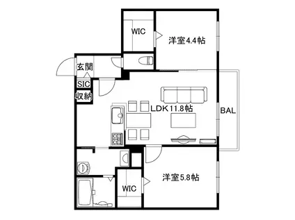 ブランシャールCHATELET琴似サウス R8年8月26日入居開始(2LDK/4階)の間取り写真