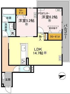 D-RESIDENCE荘園B(2LDK/2階)の間取り写真