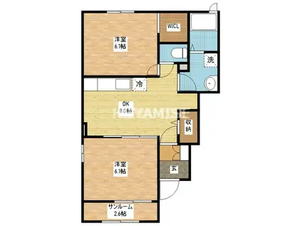 グラシアスS(2DK/1階)の間取り写真