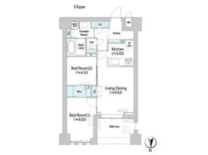 ネウボーノ菊川II(2LDK/3階)の間取り写真