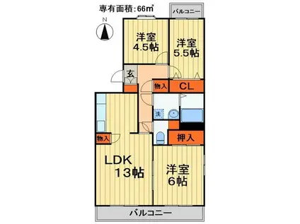 ファミール若葉(3LDK/3階)の間取り写真