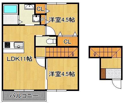 エルメゾン赤坂A棟(2LDK/2階)の間取り写真