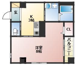 ボヌール姫路STA(1K/2階)の間取り写真