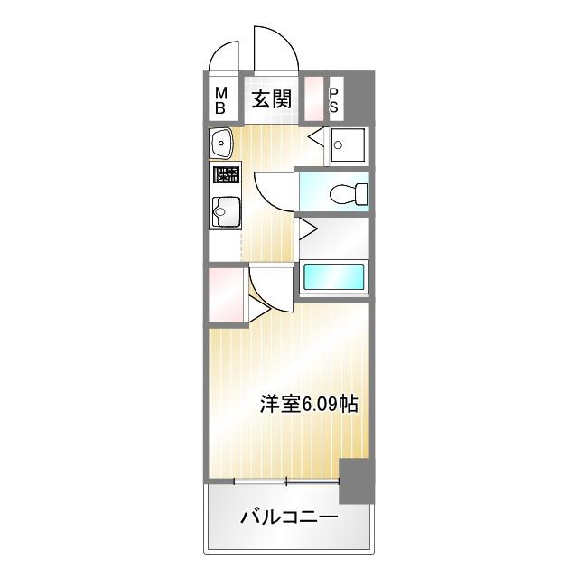 LALA PLACE三宮東アスヴェル(1K/3階)の間取り写真