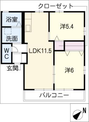 グランドソレーユ呉竹(2LDK/2階)の間取り写真