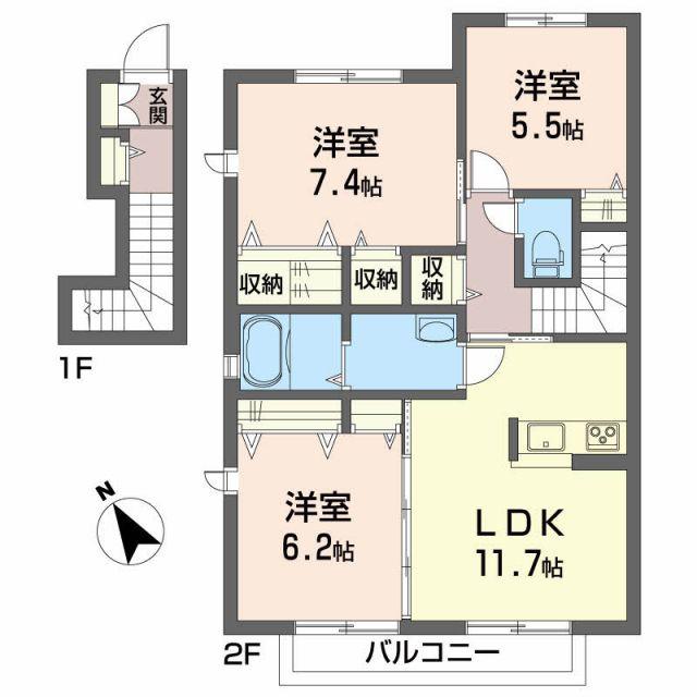 グランマスト塩屋崎B棟(3LDK/2階)の間取り写真