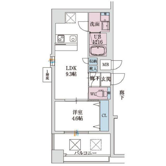 スプランディッド新大阪VIII(1LDK/9階)の間取り写真
