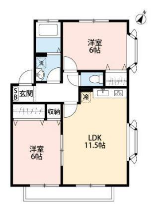 プラスサムII(2LDK/2階)の間取り写真