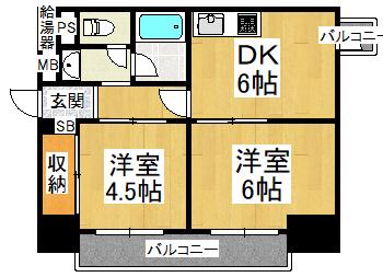 豊崎レヂデンス(2DK/3階)の間取り写真
