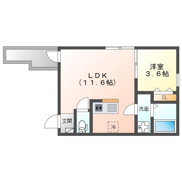 緑と風のクーレ(1LDK/3階)の間取り写真