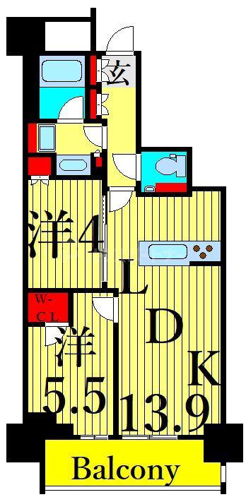 クレヴィア日暮里 THE RESIDENCE(2LDK/12階)の間取り写真