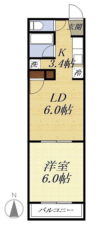 パステルグリーン(1LDK/2階)の間取り写真