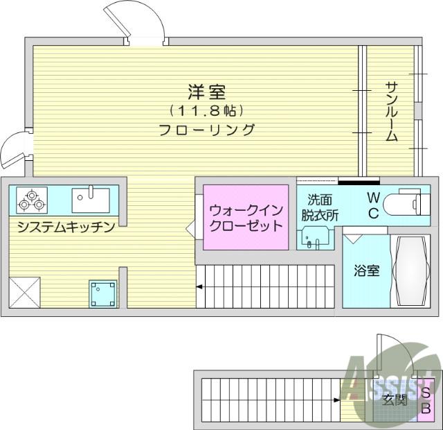 カーサ プリマベーラ(1K/2階)の間取り写真