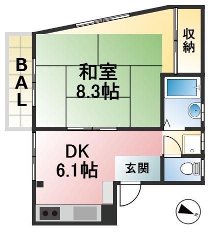 グラベルハイツ千駄木(1DK/2階)の間取り写真