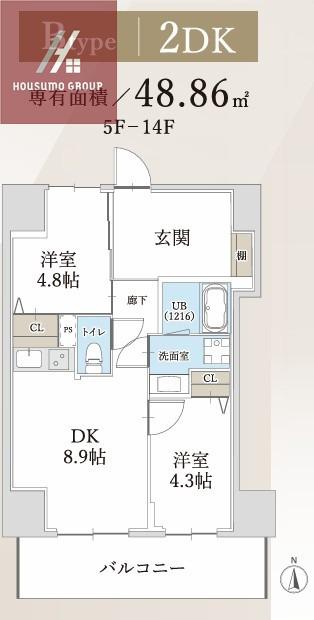 ハイラインV(2DK/5階)の間取り写真