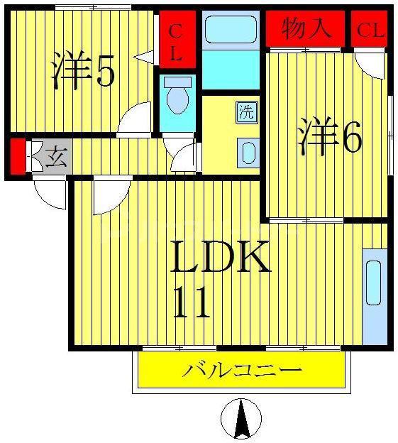 ディアス北柏C(2LDK/1階)の間取り写真