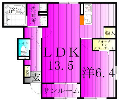 ソレアード(1LDK/1階)の間取り写真