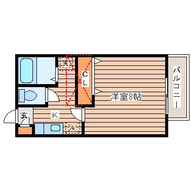 ウインディ北仙台(1K/1階)の間取り写真