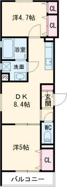 クリエオーレ南新町(2DK/3階)の間取り写真