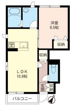 アンビエラK&S SHAMAISON(1LDK/1階)の間取り写真