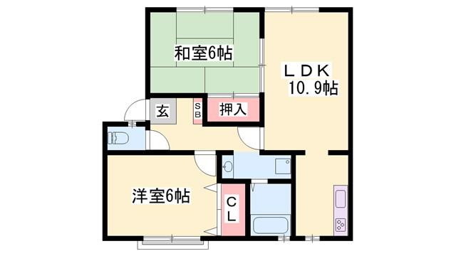 JAハイツ中西(2LDK/1階)の間取り写真