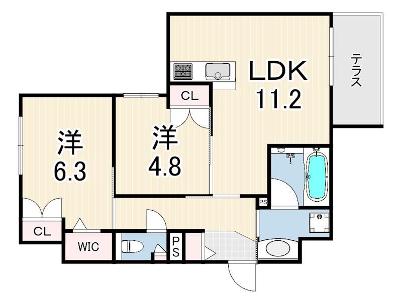 HEBEL 塚口 VERDURA(2LDK/1階)の間取り写真