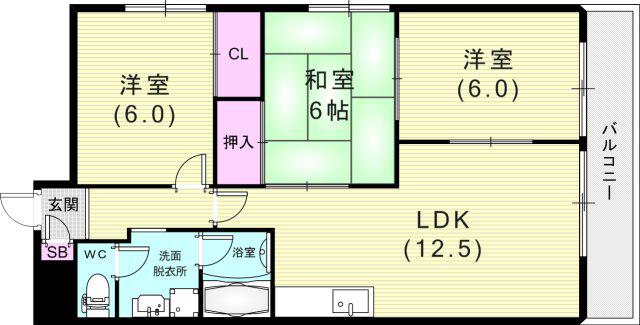 クレストコート(3LDK/3階)の間取り写真