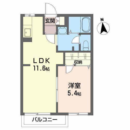 フラットフィールドB(1LDK/1階)の間取り写真