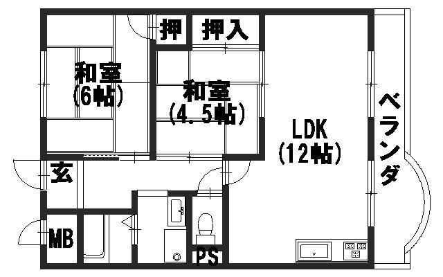 岡崎グリーンハイツ(2LDK/3階)の間取り写真