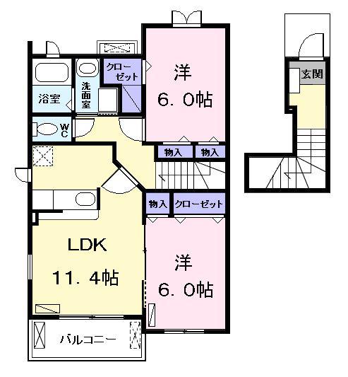 近鉄名古屋線 伏屋駅 徒歩20分 2階建 築17年(2LDK/2階)の間取り写真