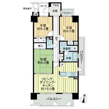 サーパス大財第2(3LDK/8階)の間取り写真