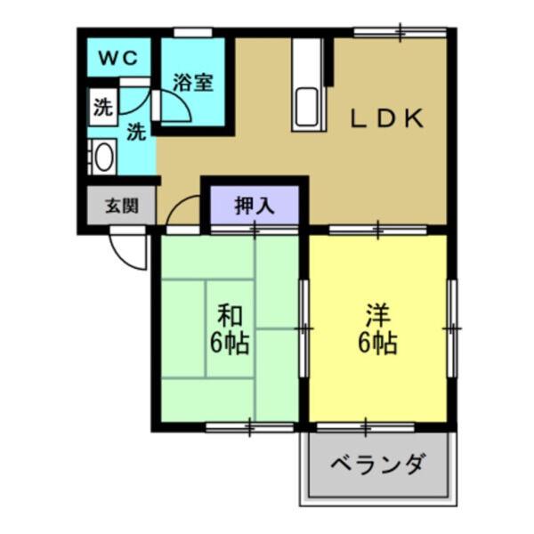 ゴールドハイツ C棟(2LDK/1階)の間取り写真